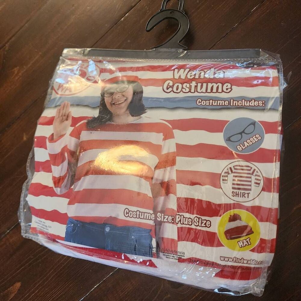 Where's Waldo Wenda Costume Includes Hat, Glasses, Shirt and Socks Size Plus Siz